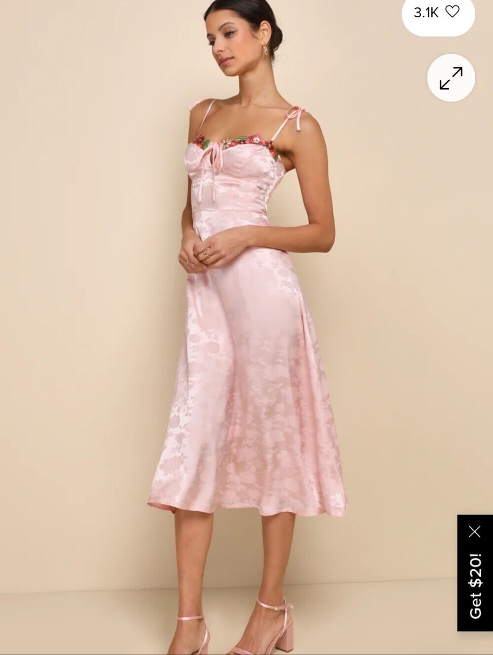 Lulus Womens Ethereal Muse Light Pink Satin Embroidered Midi Slip Dress. Sz S - Picture 4 of 12